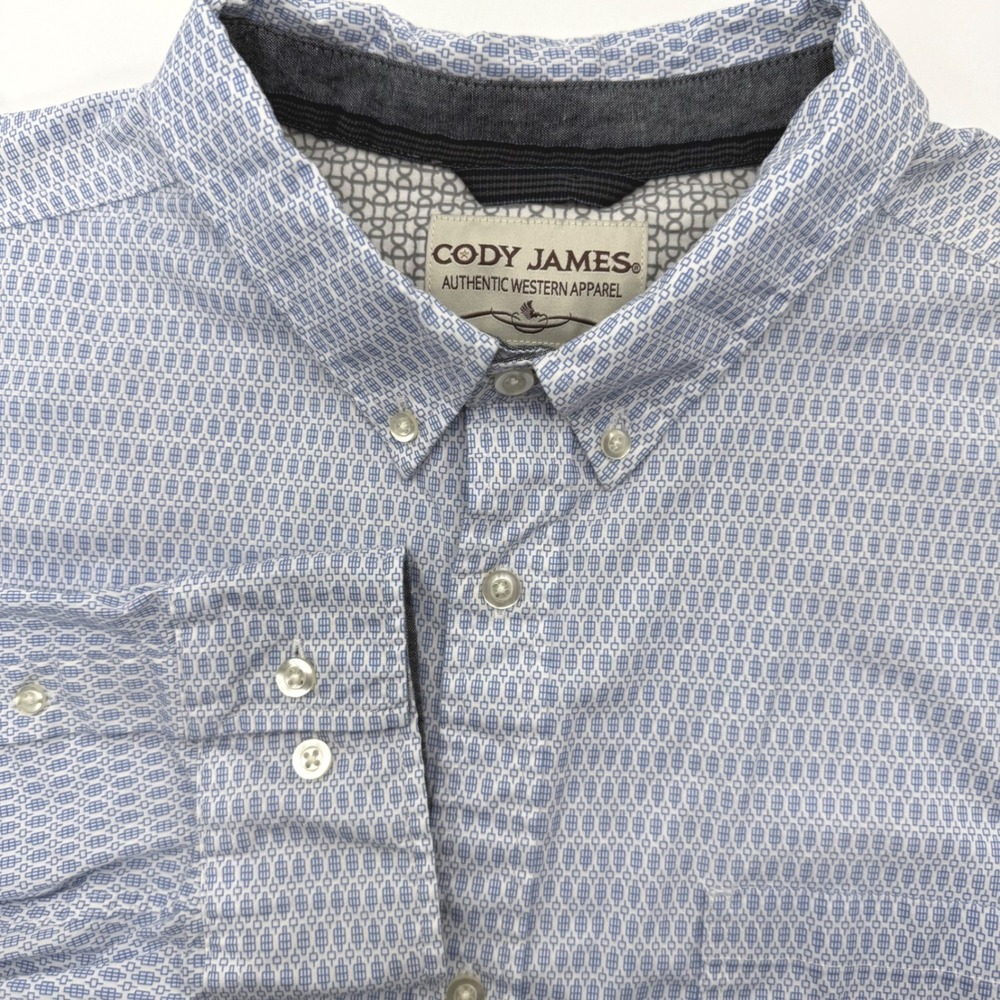 Cody James Button Down Men 2XLT Blue Geometric Authentic Western Apparel Stretch
